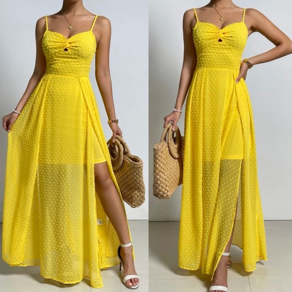 Boho Swiss dot twist front tie back cami dress - Picture 5 of 16